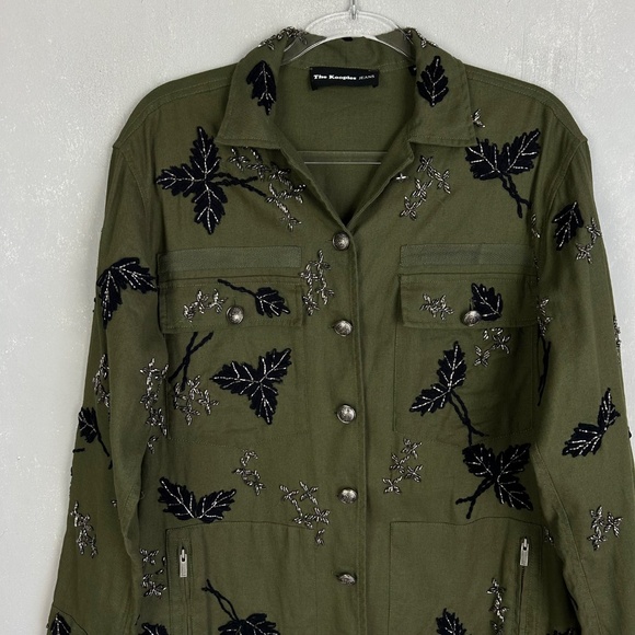 The Kooples women size M leaf embroidered jacket green 100% cotton beaded - Picture 2 of 15